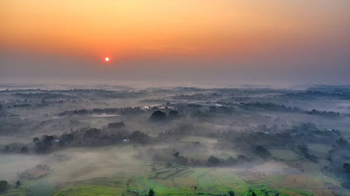 Aerial landscape during golden hour