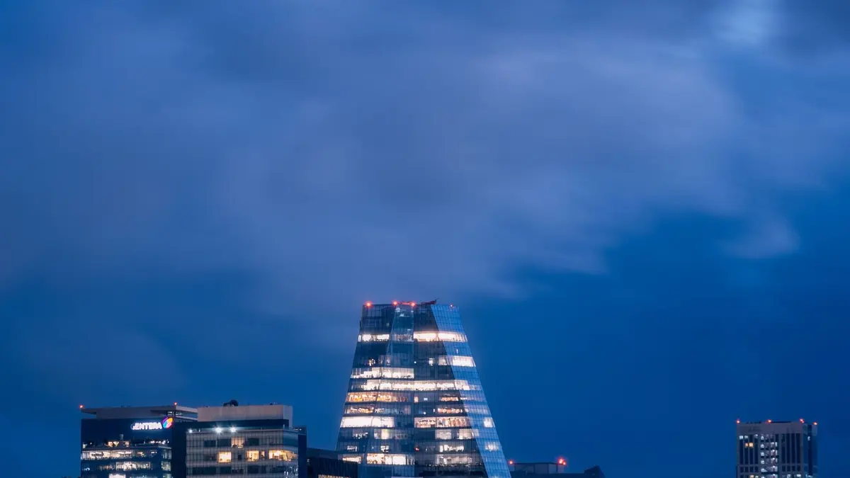 City skyline at blue hour