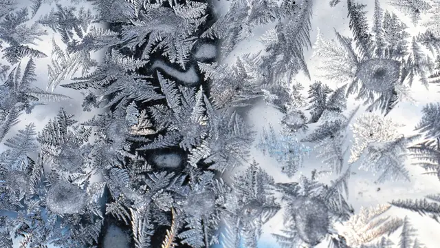 Frost patterns on cold winter window glass