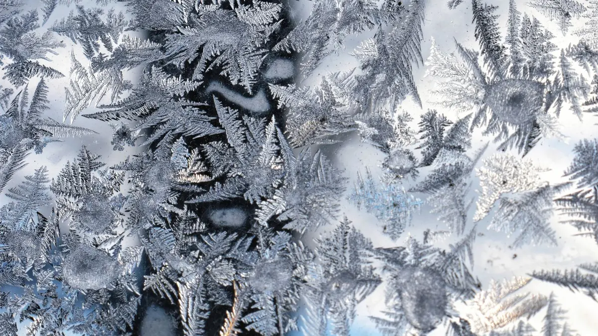 Frost patterns on cold winter window glass